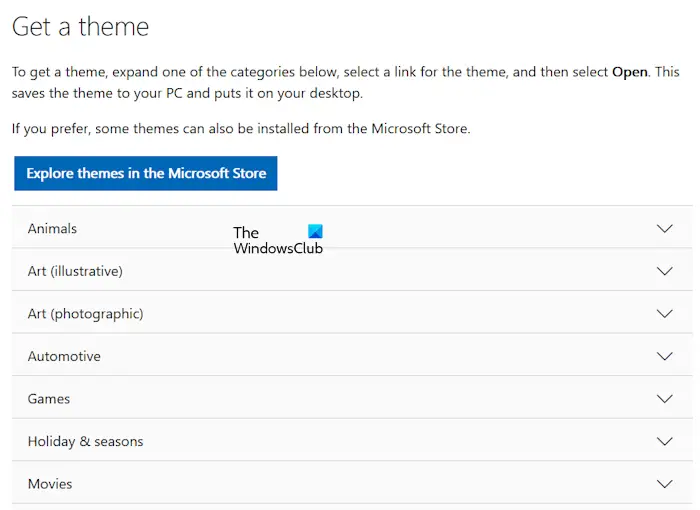 Download theme from Microsoft