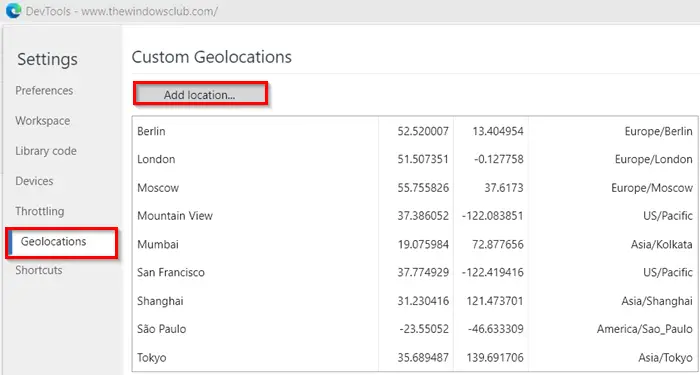 Edge Developer Tools Add Location