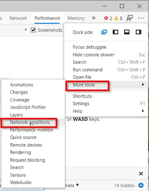 Edge Developer Tools Network Conditions