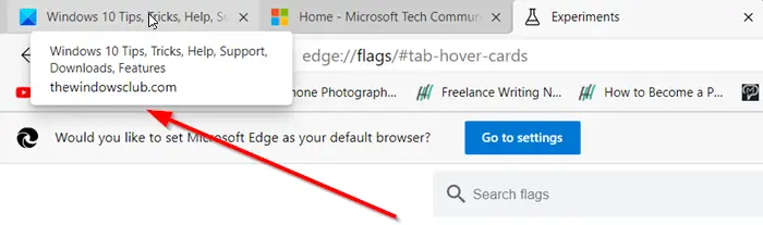Turn On Microsoft Edge browser Tab Previews
