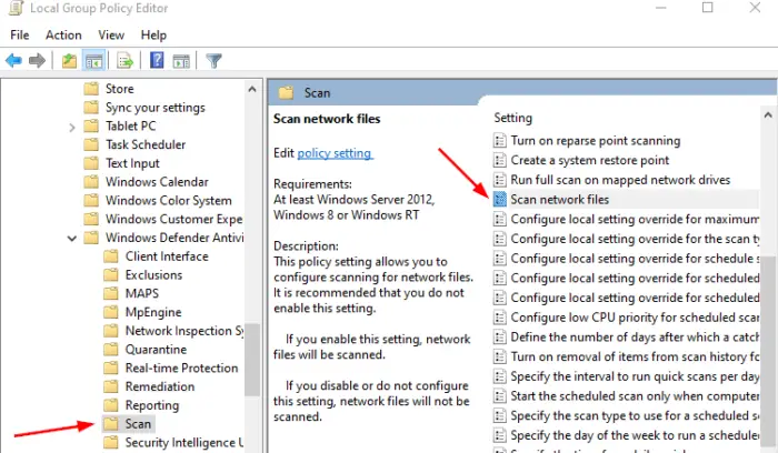 Enable Scan Network Files Defender