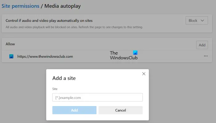 Exclude websites in Media autoplay setting