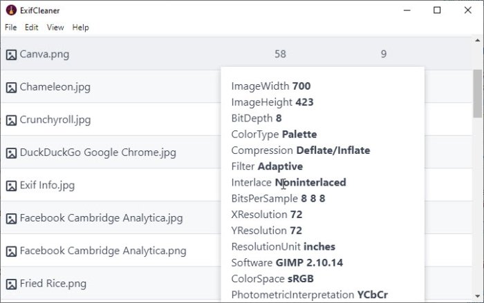 Remove metadata using ExifCleaner