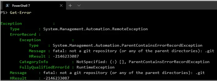 Get Error Command Let PowerShell 7