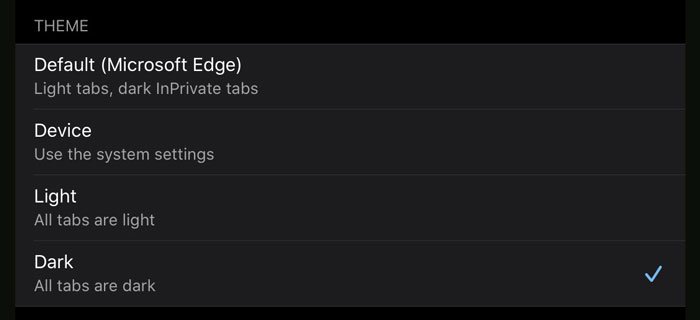 How to enable Dark Theme in Microsoft Edge for iPad