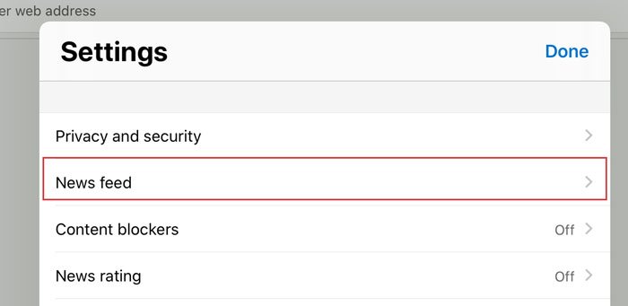hide the News feed on the New tab page of Edge for iPad