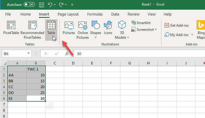 How to insert a dynamic chart in Excel spreadsheet