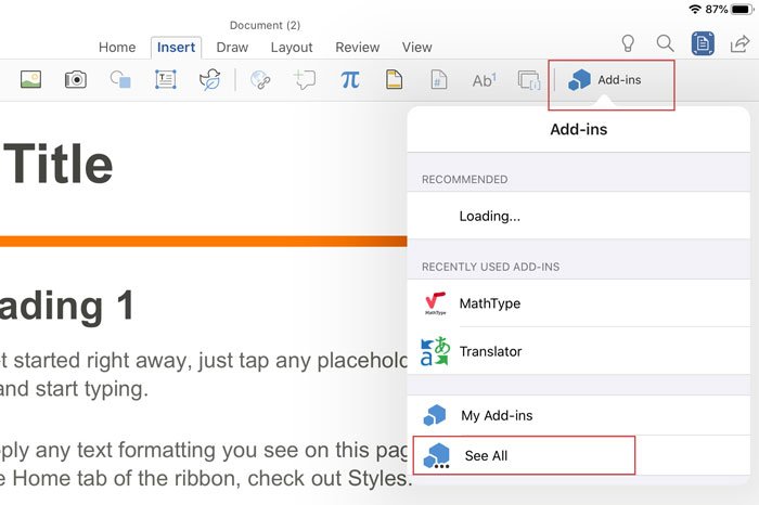 How to install and use add-ins in Microsoft Word and Excel for iPad