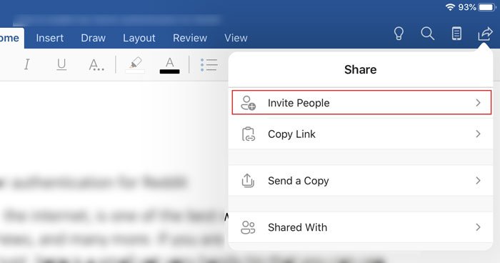 How to invite someone to edit Word document on iPad