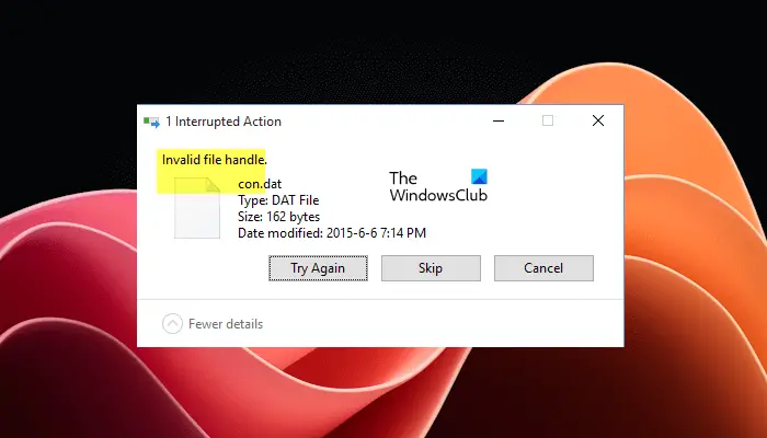 Invalid file handle error