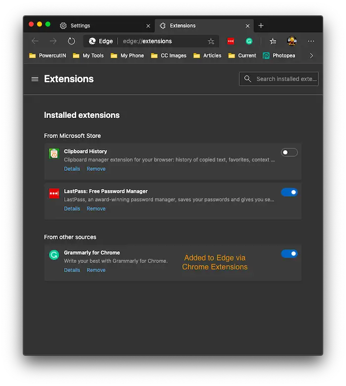 Microsoft Edge for Mac - Extensions