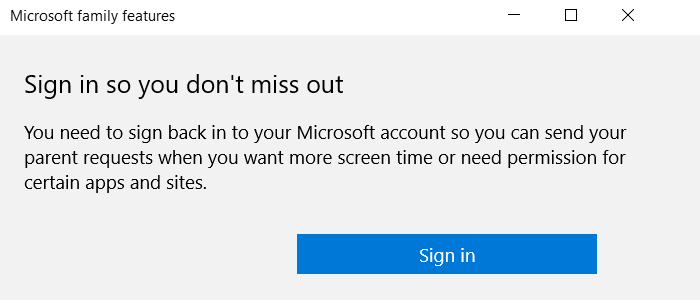 Microsoft Family Popup Sign-in