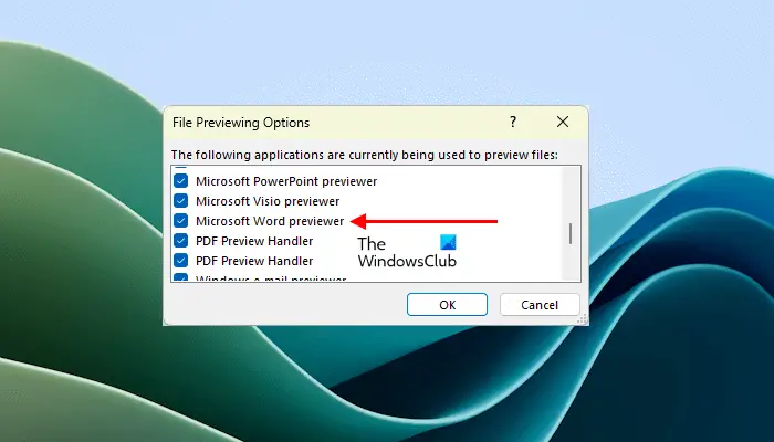 Microsoft Word previewer Outlook