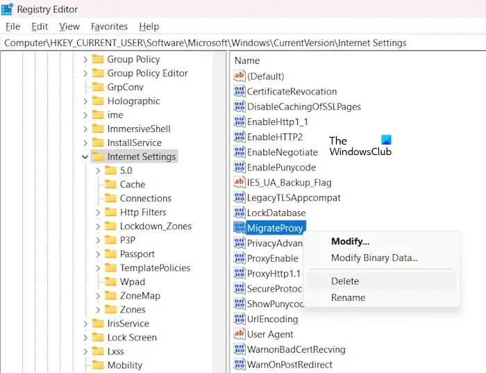 Modify Proxy settings via Registry