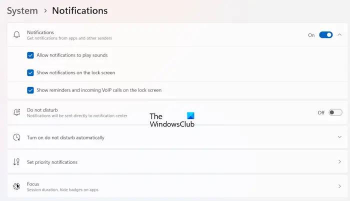 Notifications settings Windows 11