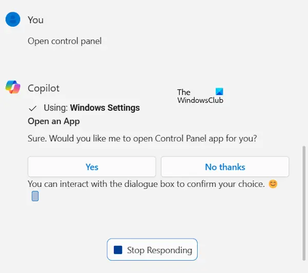 Open Control Panel from Copilot