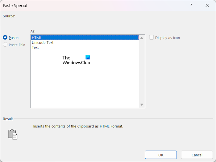 Paste Special option in Excel