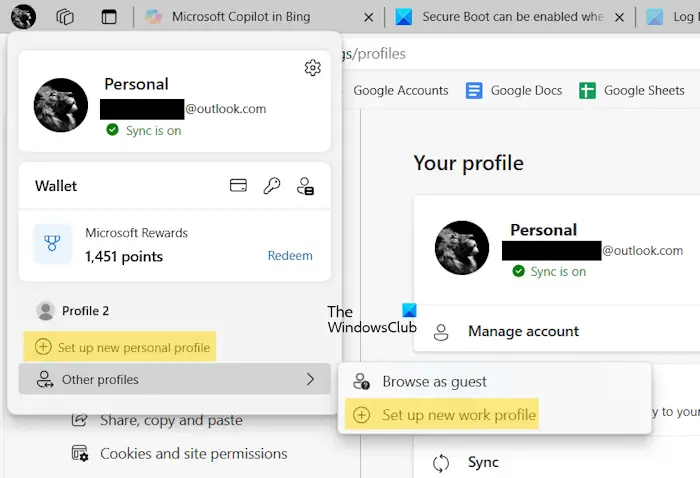 Personal and work profiles in Edge