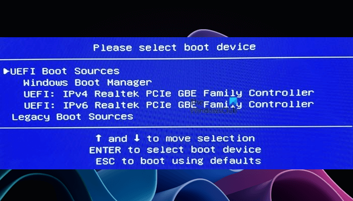 Please select boot device