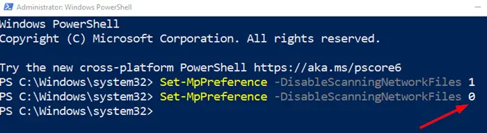 PowerShell Disable Scanning Network Files