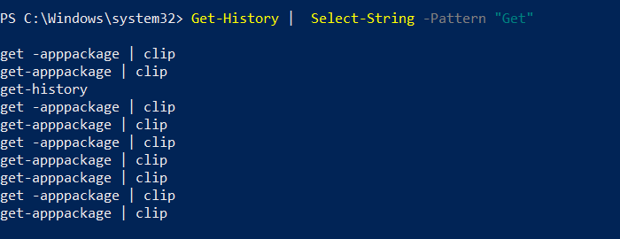 Select String Get History Command PowerShell