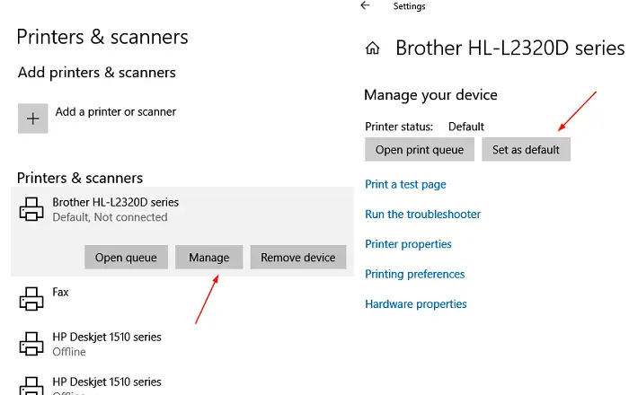 Set Priner as default in Windows 10