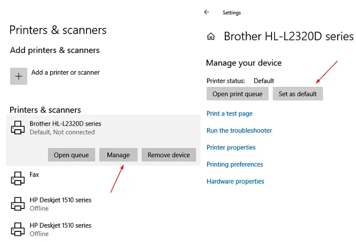 Set Priner as default in Windows 10