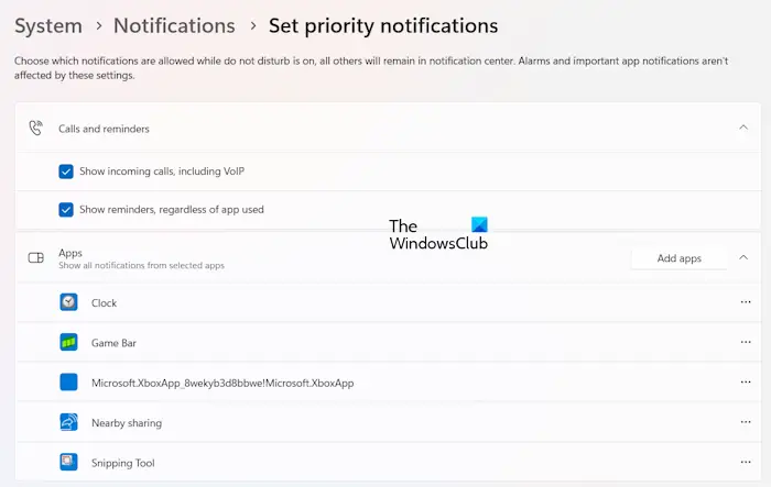 Set priority notifications Windows 11