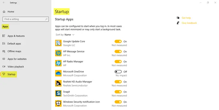 App Settings in Windows 10