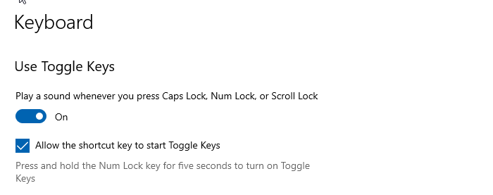 Turn on Toggle Keys for Caps Lock for Sound