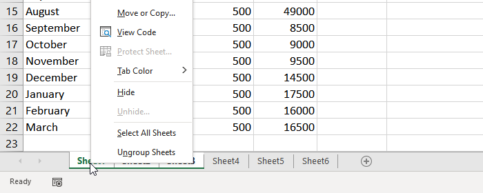 Ungroup Worksheets in Excel