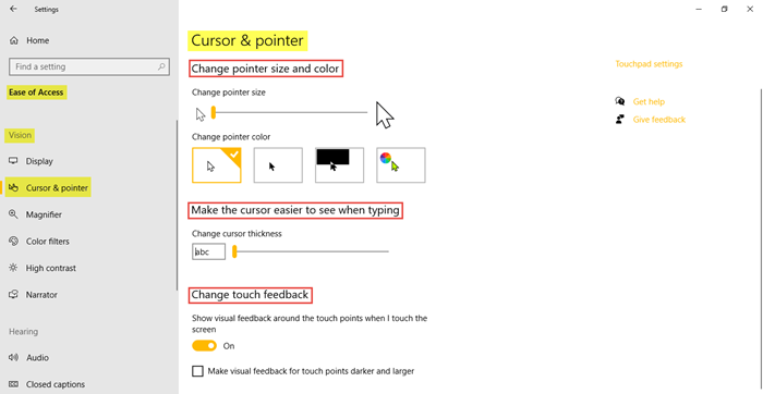 Ease of Access Settings in Windows 10