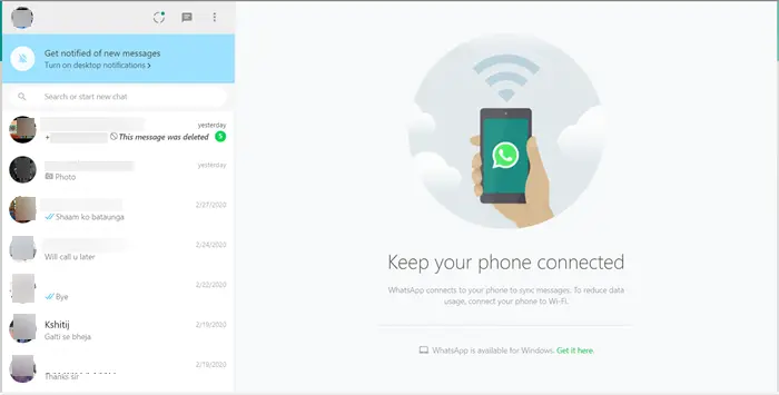 Using WhatsApp in Edge browser