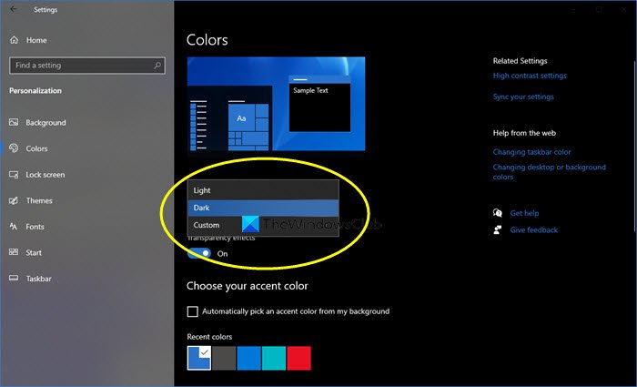 enable dark mode in windows 10