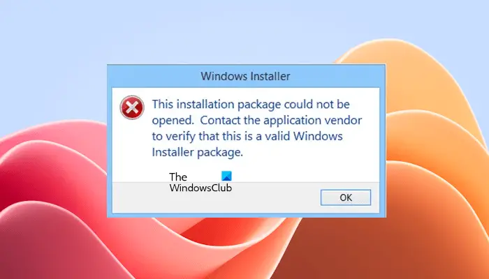 installation package could not be opened