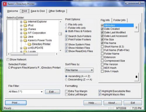 print files folders names