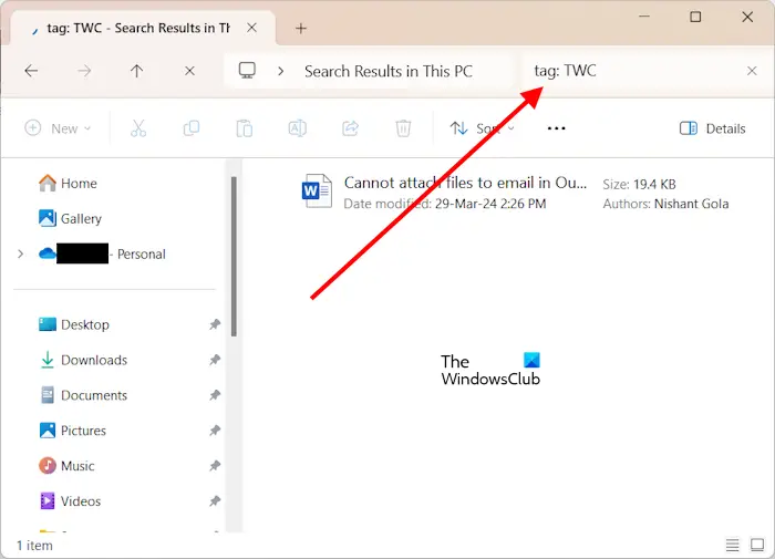 search files with tags File Explorer