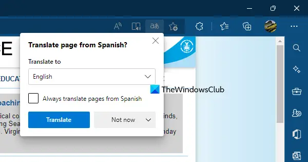 translate webpage in edge