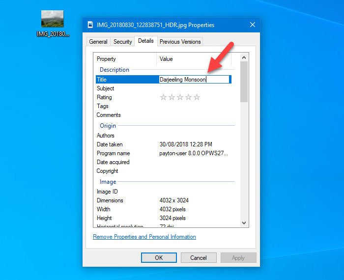 Add metadata to photos and videos in windows 10