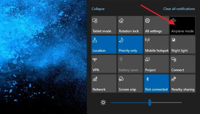 Airplane mode greyed Windows 10