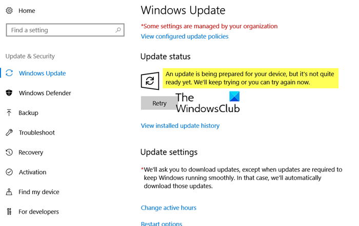 An update is being prepared for your device, but its not quite ready yet