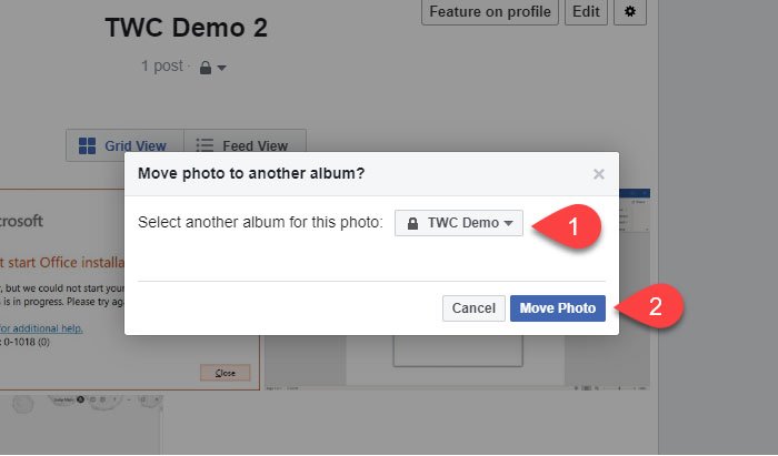 Move Facebook image from one Album to another