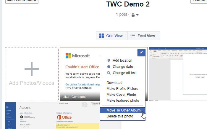 How to move a Facebook image from one album to another
