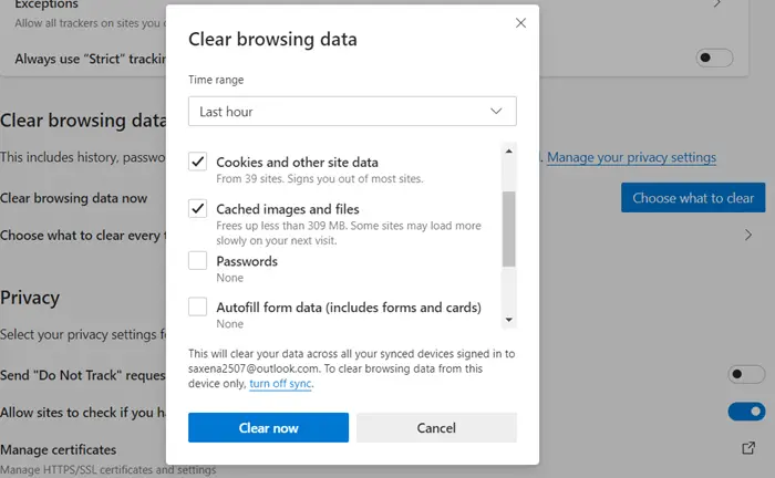 Clear or Delete Browsing History, Cookies, Data, Cache in Edge