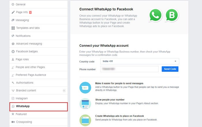 Connect WhatsApp to Facebook page