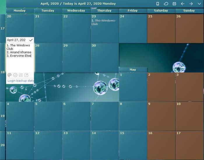 Mini Desktop Calendar