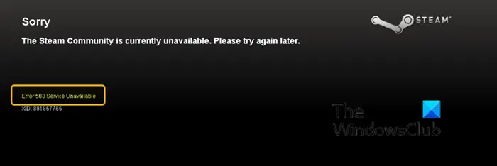 error 503 Service Unavailable - Steam