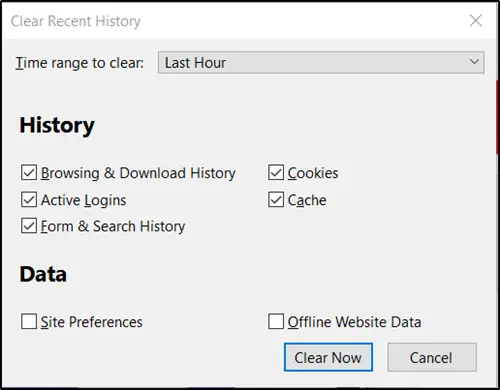 Clear Cache, Cookies, Browsing History in Firefox