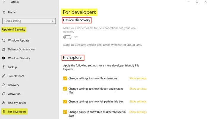 Windows Update & Security Settings in Windows 10