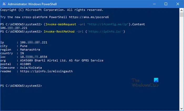 Get Public IP address using PowerShell